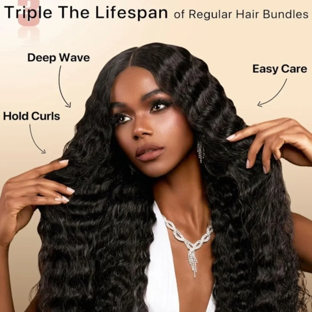 20”‎ Natural Black Deep Wave Sew In Weft 100% Human Hair 100g #QD1